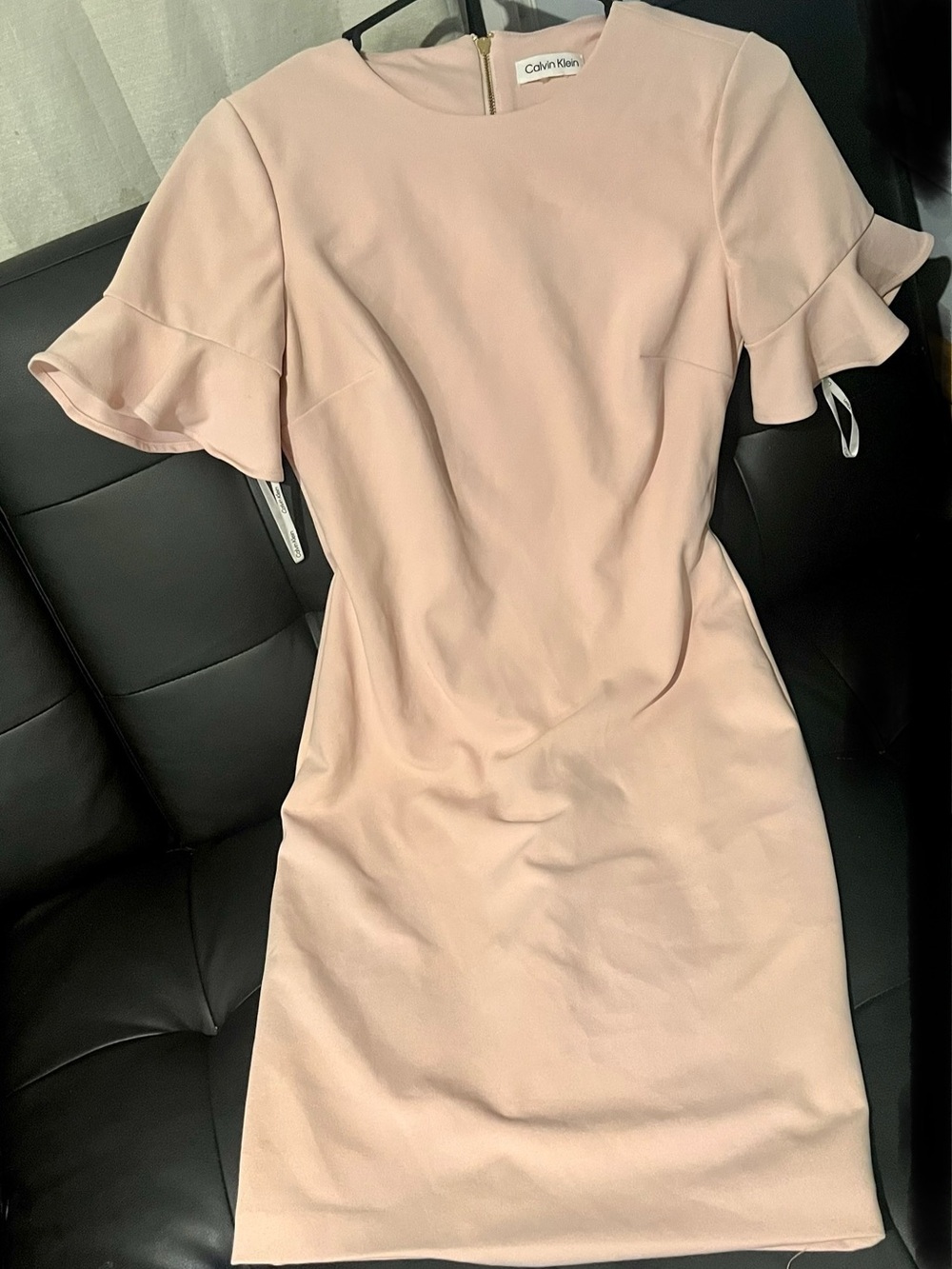 Calvin Klein Light Blush Ruffle-Sleeve Midi Dress